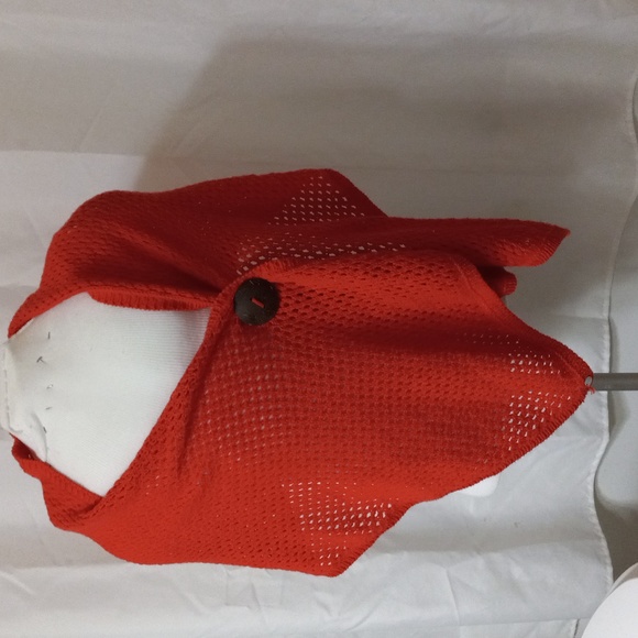 PURE & Co. Wrap Shawl Tangerine Color Knit 3-Button One Size 100% Cotton - Picture 2 of 7